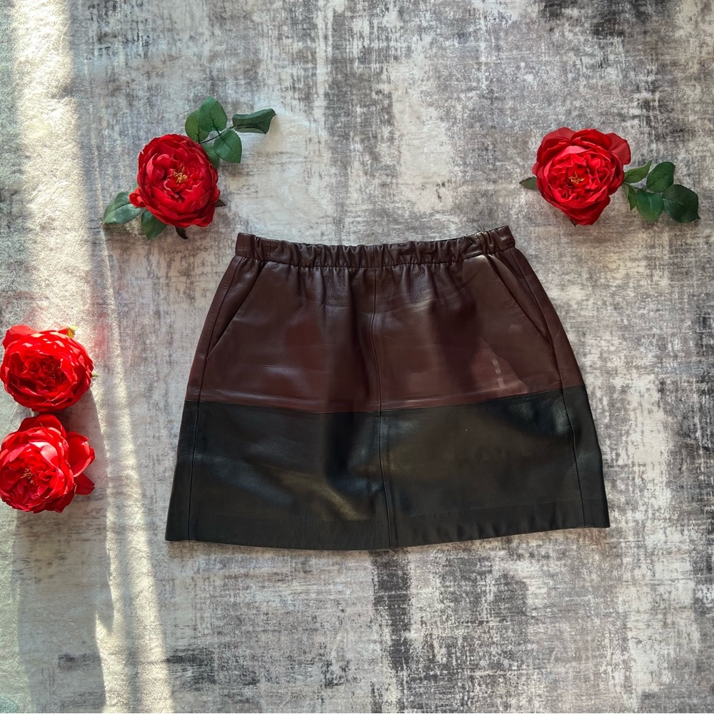 Burgundy and black lamb leather Vince mini skirt